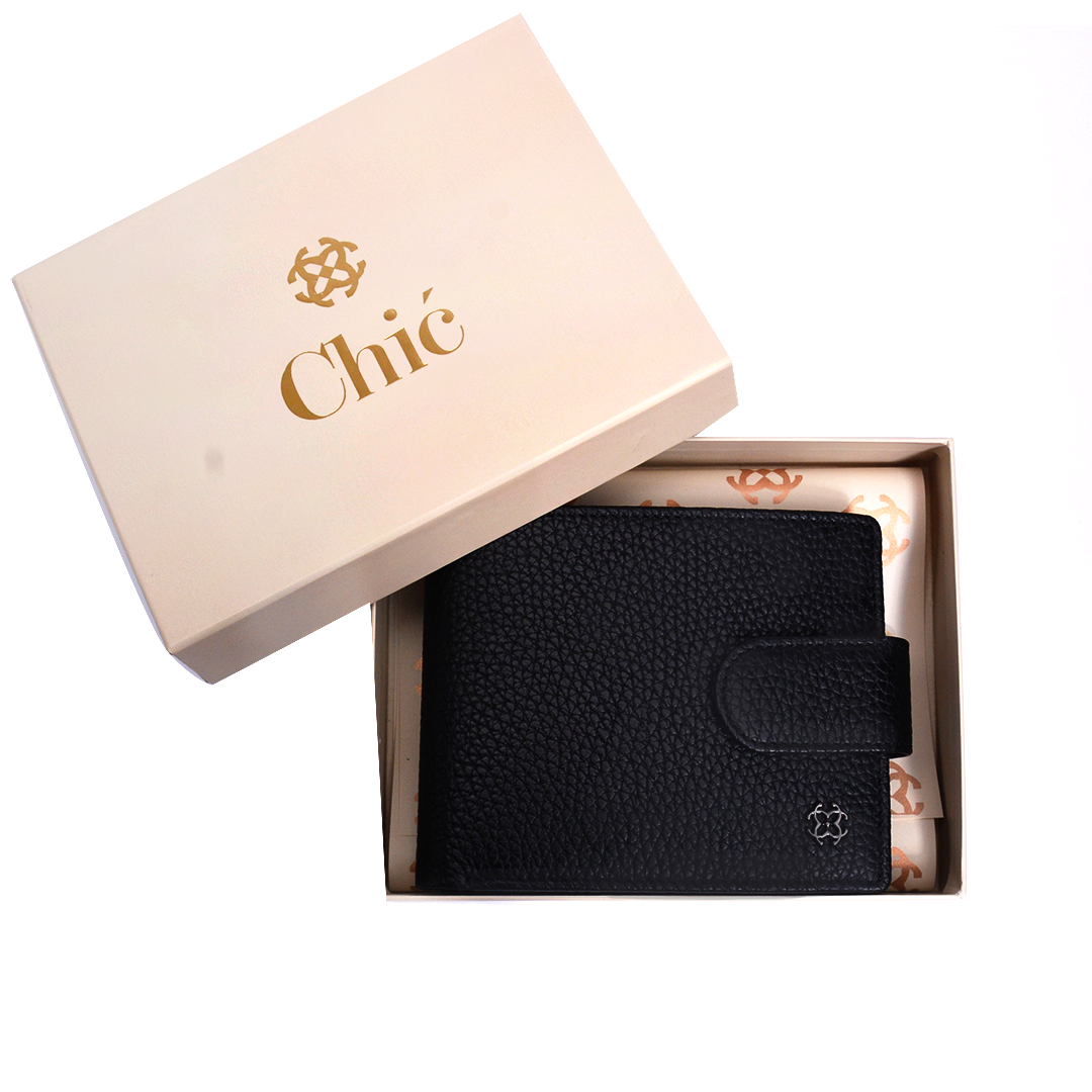 Chic Men’s Leather Billfold Wallet with Tab Closure
